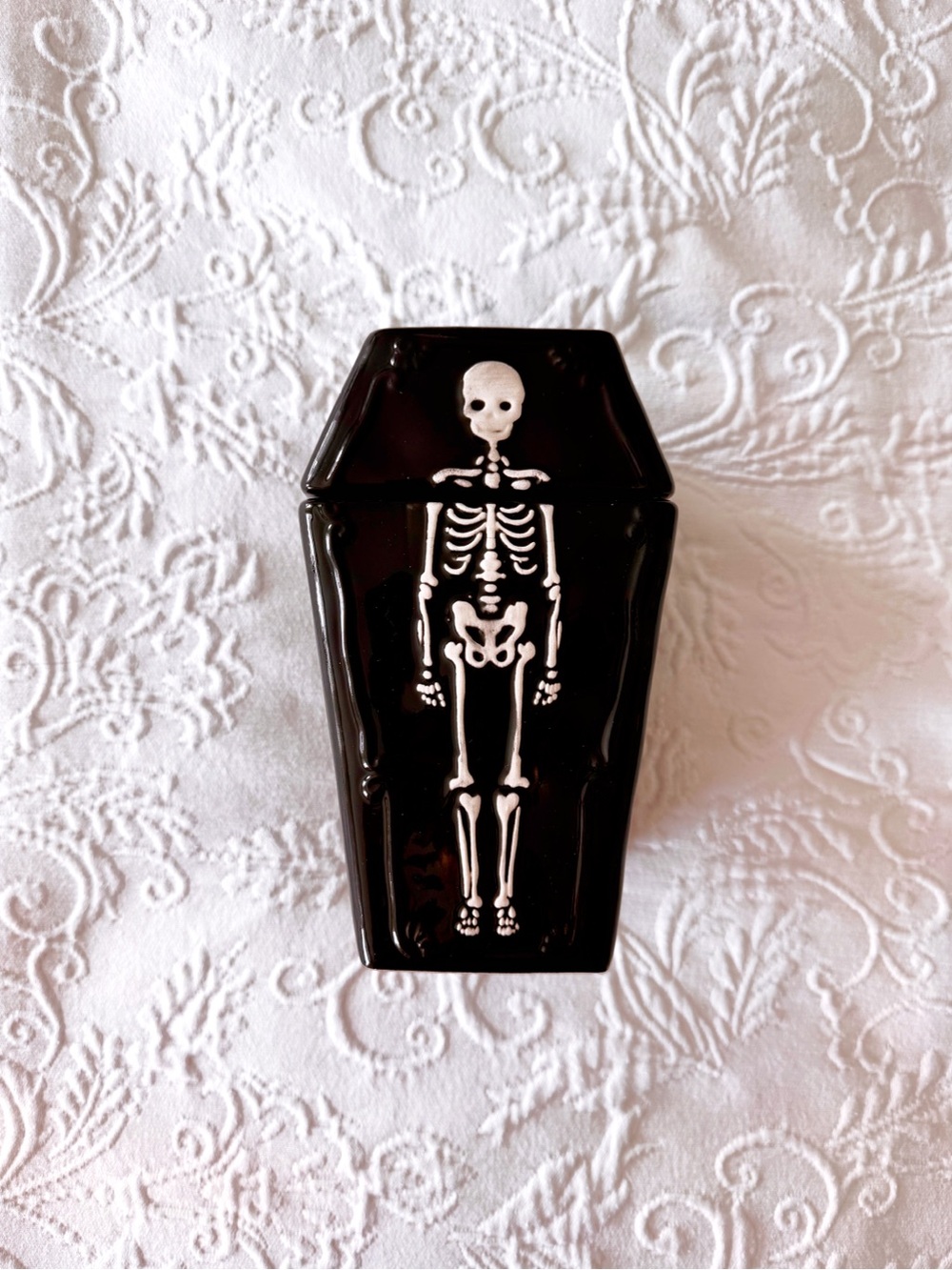 way to celebrate halloween ceramic coffin treat jar food storage